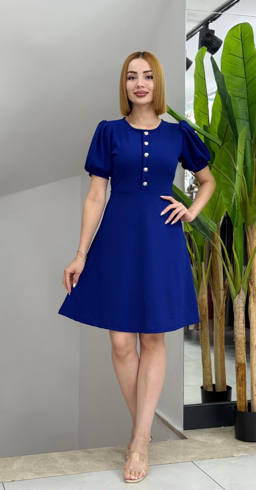Girince 170664 Women's Short-Sleeve Button-Front Crepe Dress