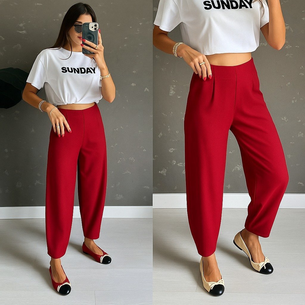 Girince 170396 High-Waisted Crepe Trousers for Women