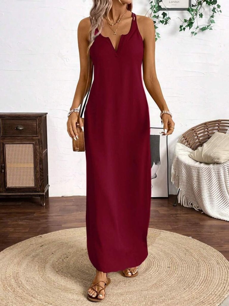 Girince 170360 Viscose Spaghetti-Strap Dress with Round Neck