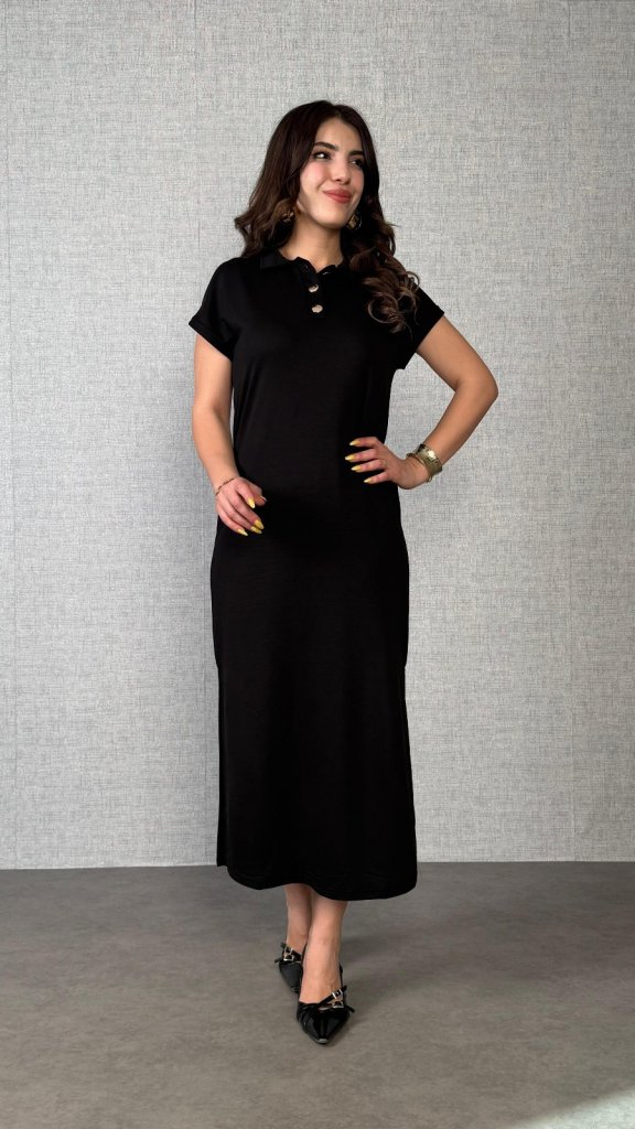 Girince 170115 Women's Short-Sleeve Collared Viscose Dress with Side Slits