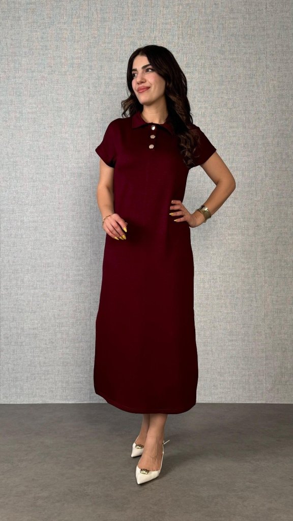 Girince 170114 Women's Short-Sleeve Collared Viscose Dress with Side Slits