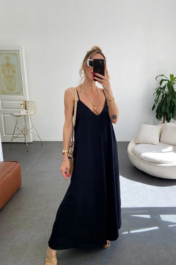 Girince 169870 Women's Long Spaghetti-Strap V-Neck Aerobin Dress