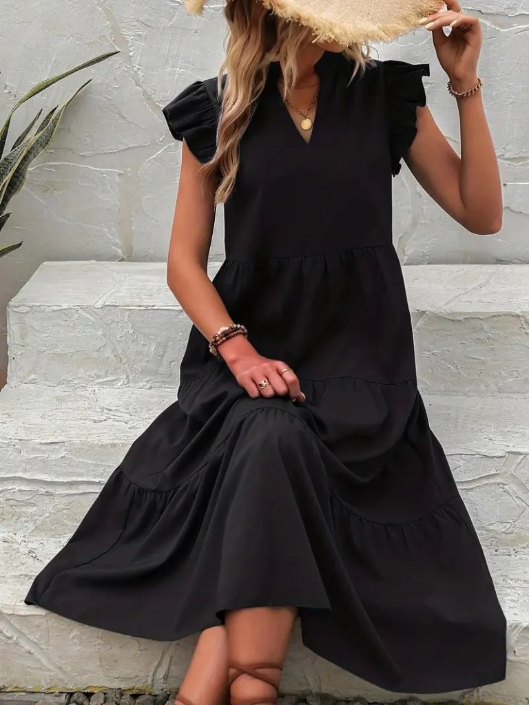 Girince 169595 Women's Short-Sleeve V-Neck Long Dress