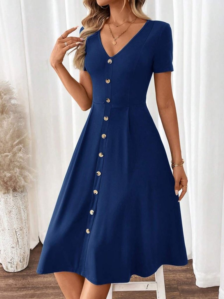 Girince 169381 Women's Short-Sleeve V-Neck A-Line Woven Dress