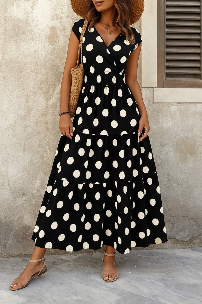 Girince 165000 Women's Short-Sleeve Wrap-Neck Maxi Dress