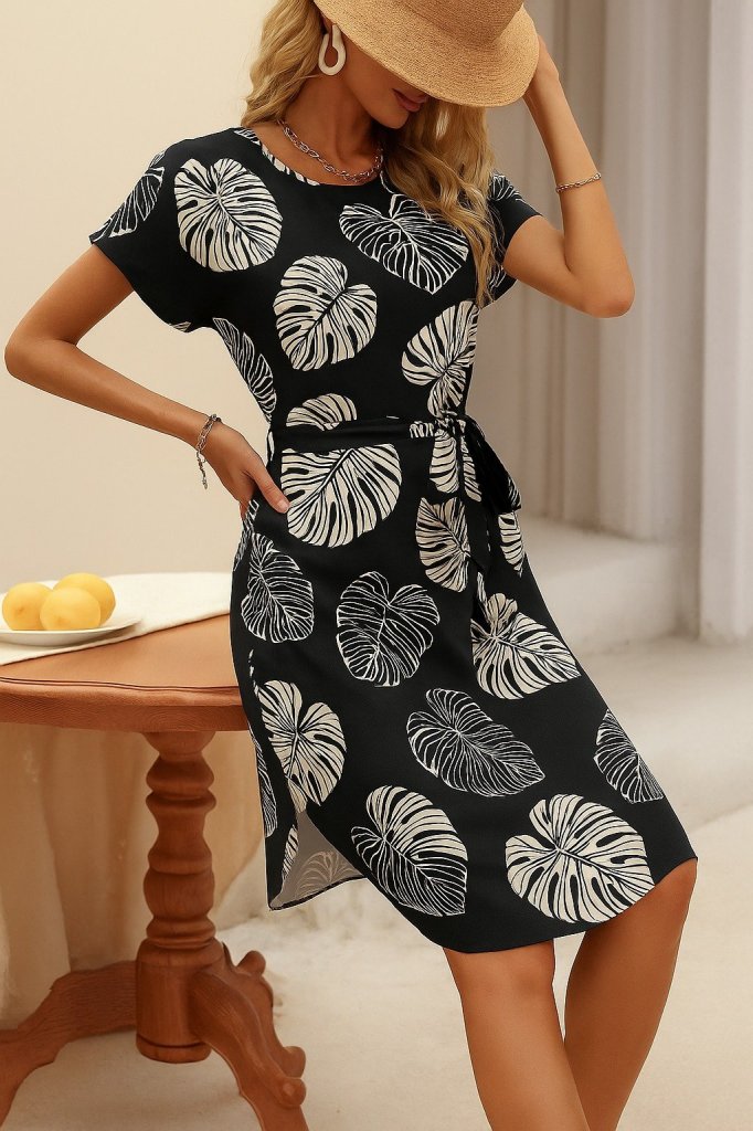 Girince 164889 Printed Belted Midi Dress