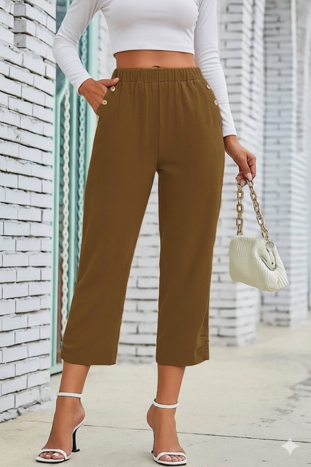 Girince 164590 Women's Capri Trousers with Elastic Waist
