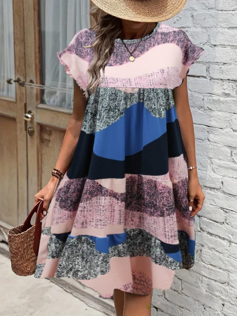 Girince 164471 Women's Short-Sleeve Geometric Print Dress