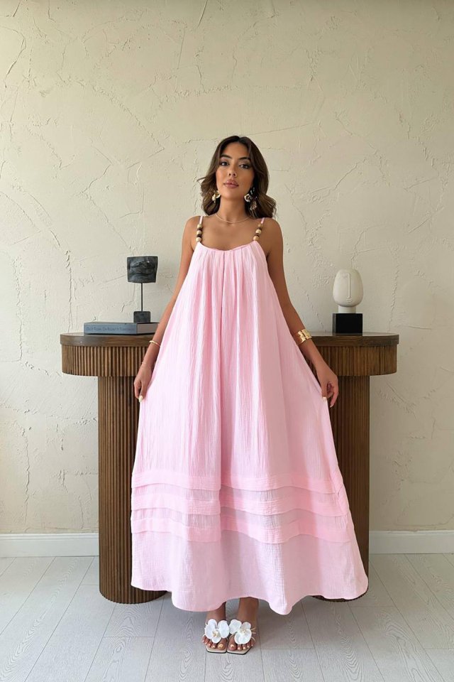 Girince 164390 Powder Pink Strappy Muslin Dress