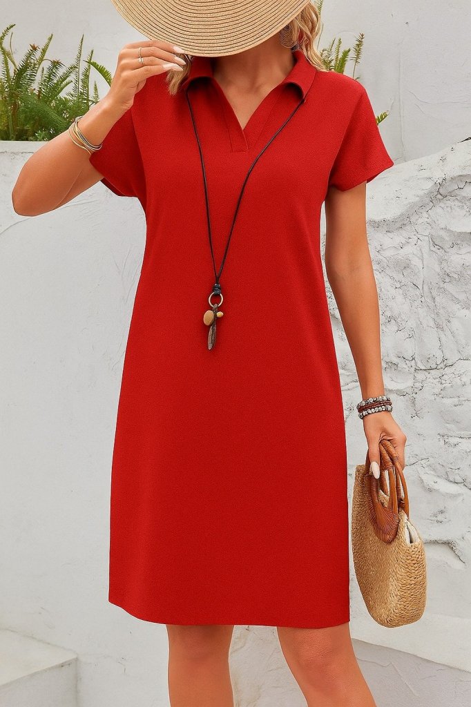 Girince 164359 Women's Short-Sleeve V-Neck Crinkle Dress