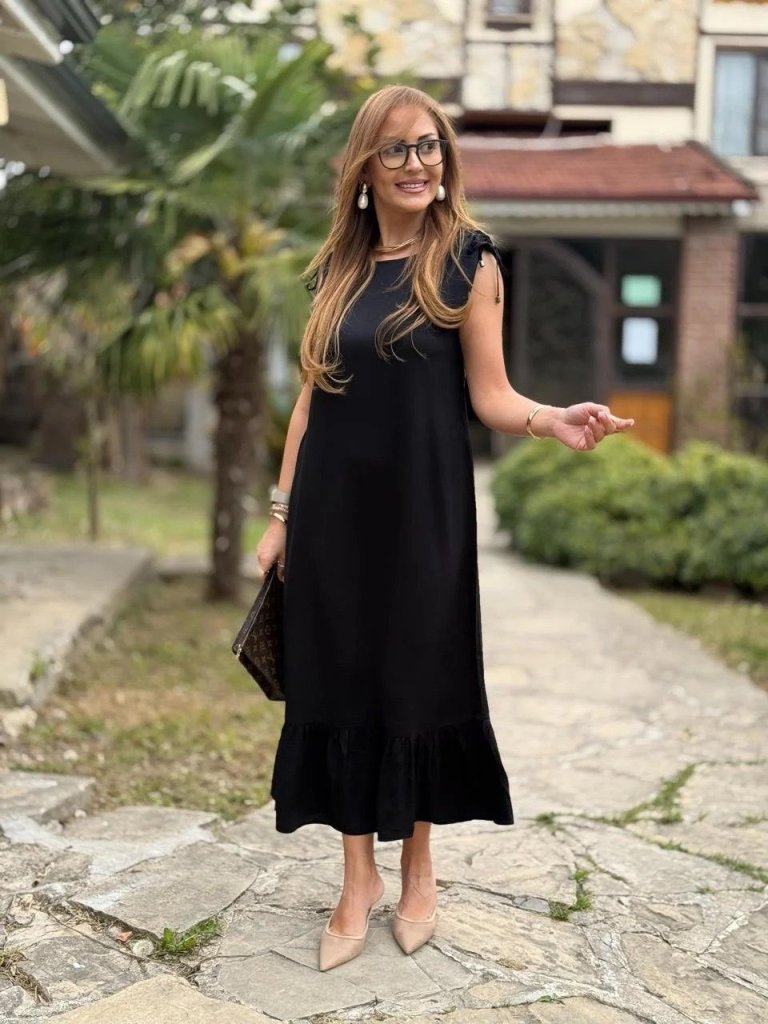 Girince 164144 Women's Sleeveless Boat-Neck Ruffle-Hem Dress