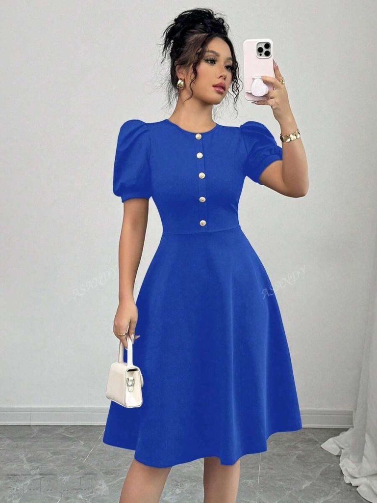 Girince 163805 Women's Short-Sleeve Button-Front Crepe Dress