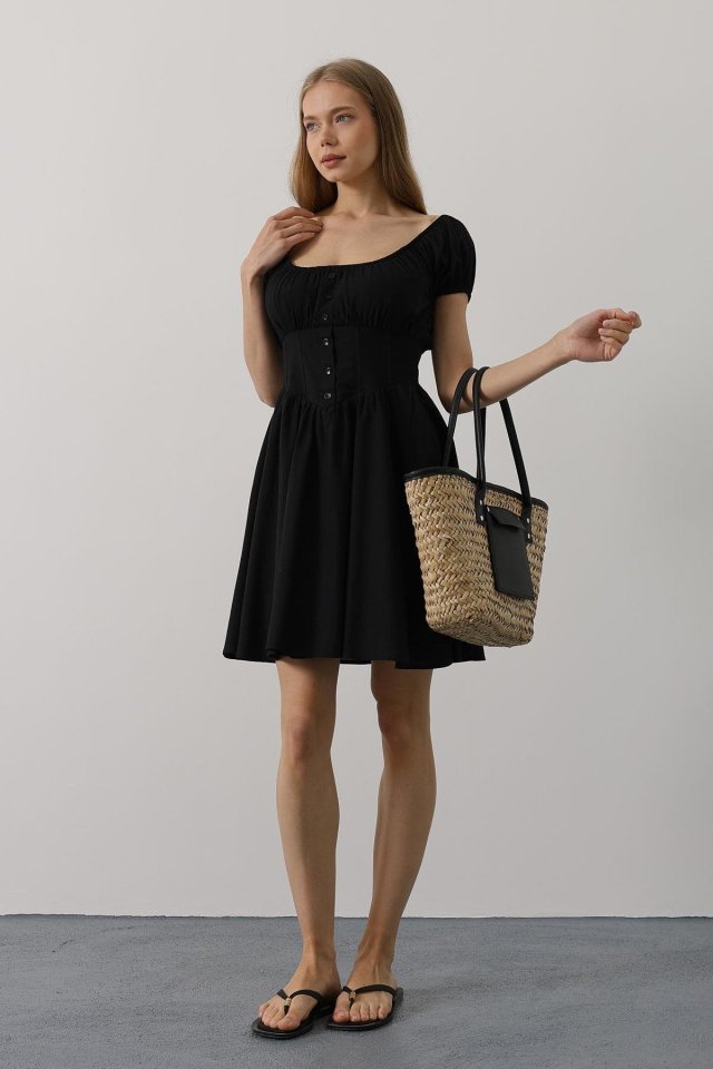 Girince 162836 Black Corset-Waist Mini Dress