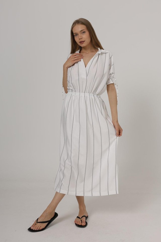 Girince 162579 White Elastic-Waist Dress