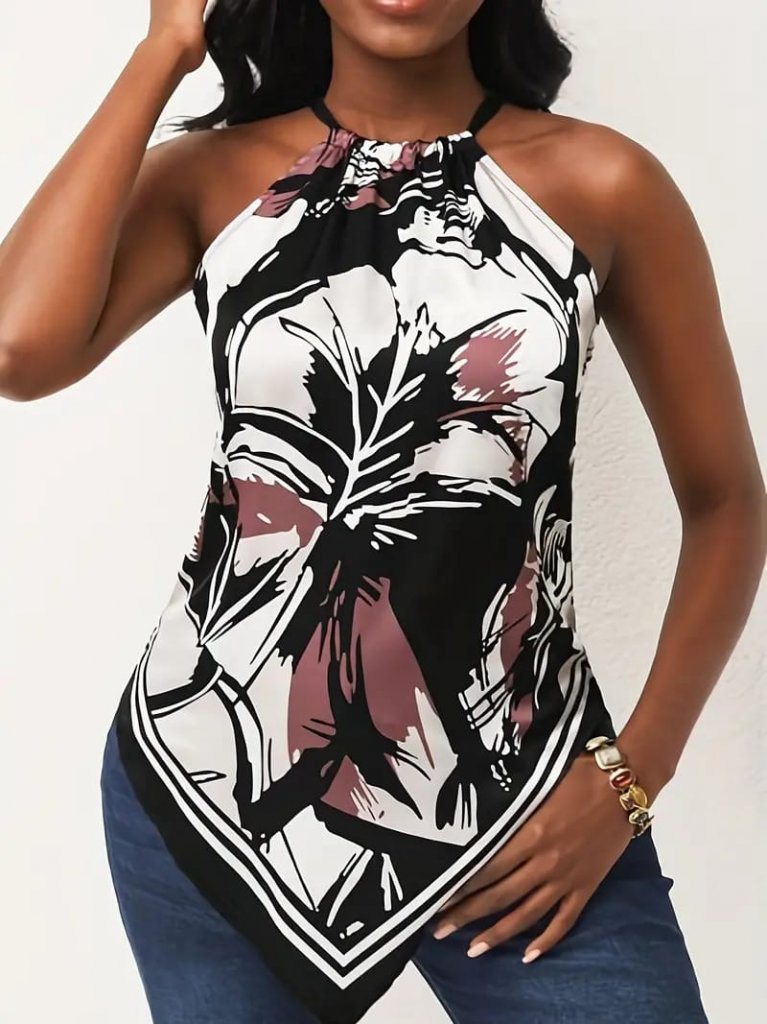 Girince 161910 Women's Floral Halter-Neck Blouse