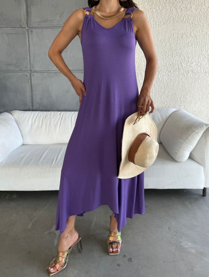 Girince 161620 Women's V-Neck Asymmetric Hem Dress