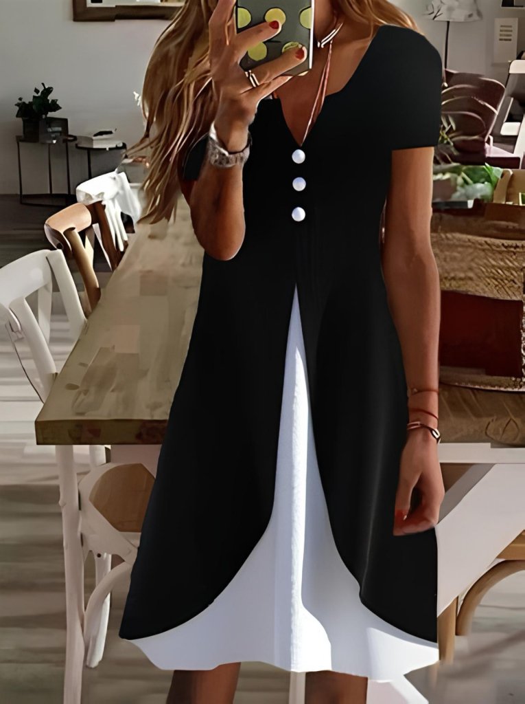 Girince 161391 Women's Short-Sleeve Two-Tone Dress