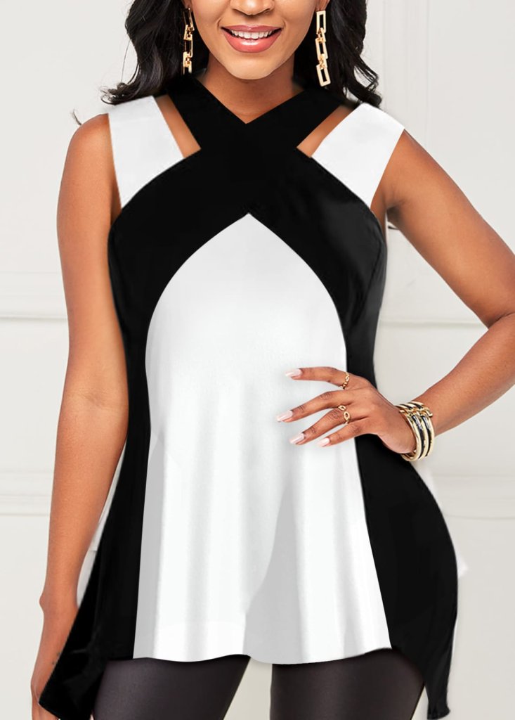 Girince 161233 Women’s Two-Tone Halter Neck Blouse