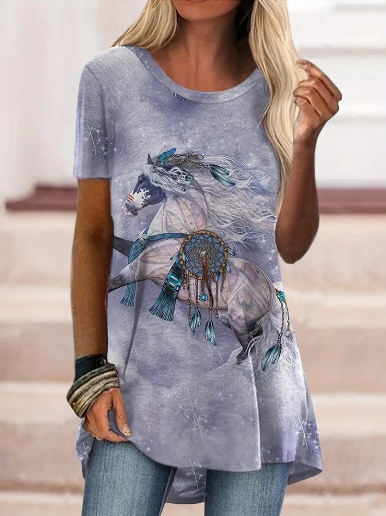 Girince 161139 Women's Short-Sleeve Crew-Neck Relaxed Blouse