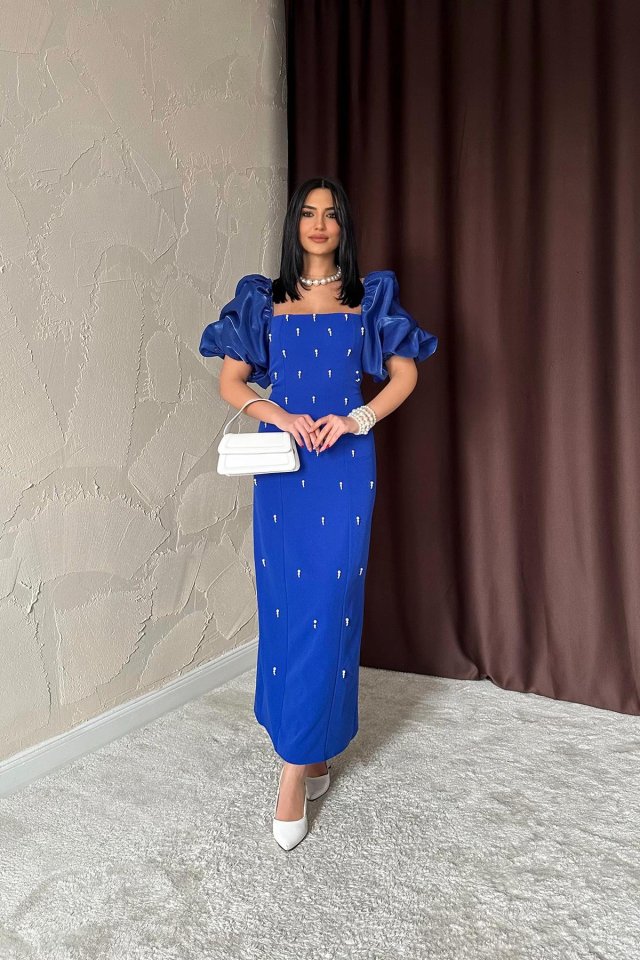 Girince 161094 Embroidered Dress with Trimmed Sleeves