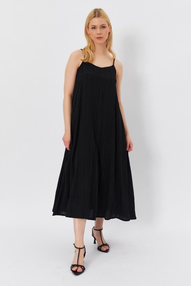 Girince 160024 Black Long Spaghetti-Strap A-Line Dress