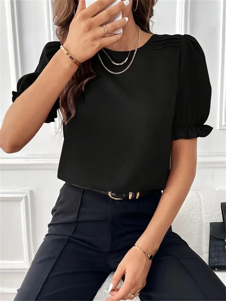 Girince 159057 Women's Short-Sleeve Crepe Blouse