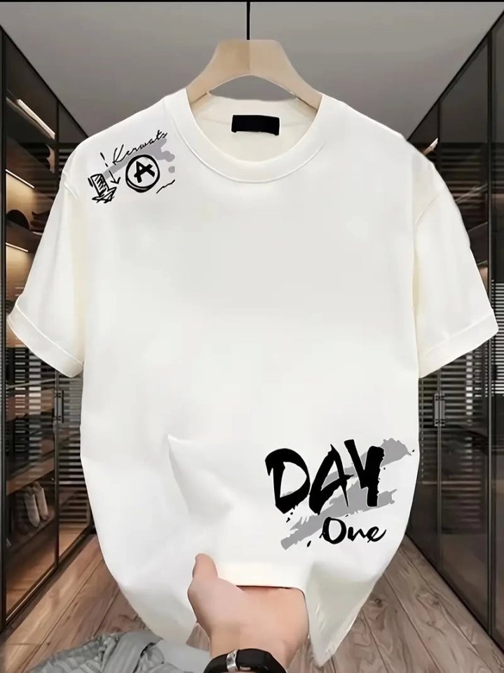 Girince 159023 Printed Oversized Crew-Neck T-Shirt - White