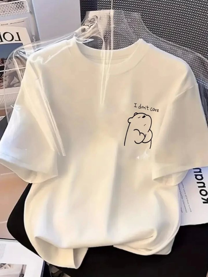 Girince 159022 Printed Oversized Crew-Neck T-Shirt - White
