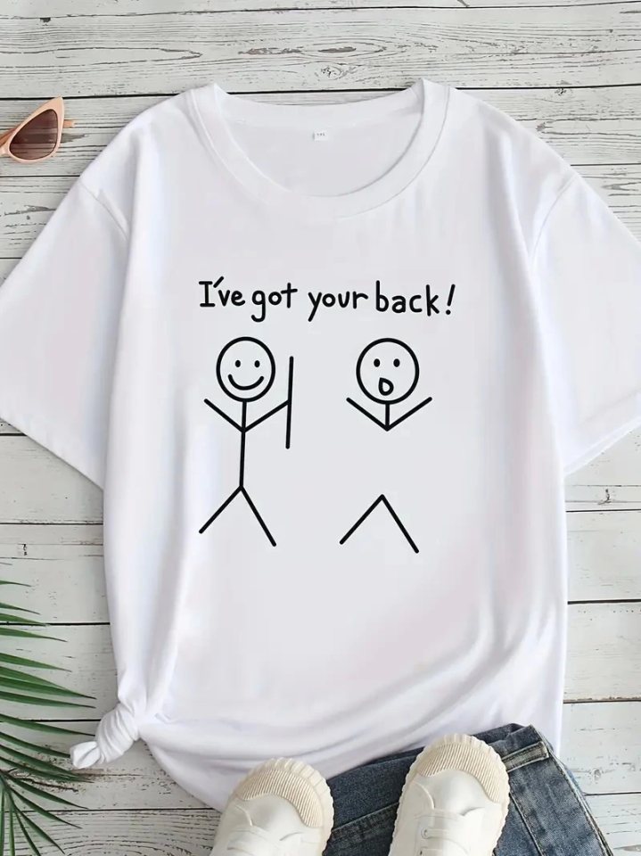 Baskılı Oversize Bisiklet Yaka T-shirt - Beyaz