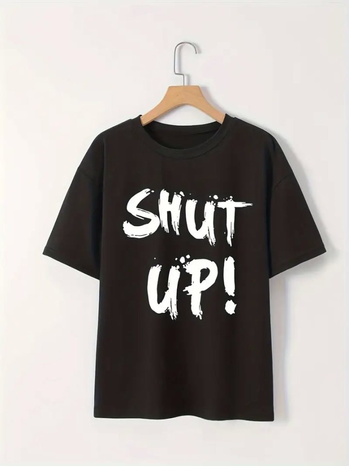 Baskılı Oversize Bisiklet Yaka T-shirt - Siyah