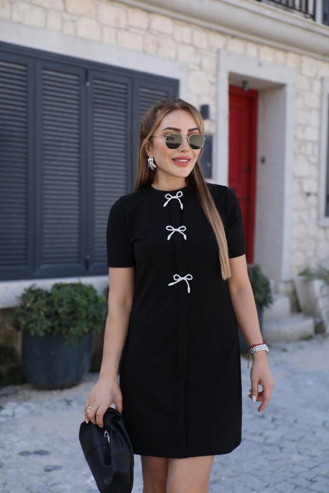 Girince 158704 Women's Short-Sleeve Bow-Detail Dress