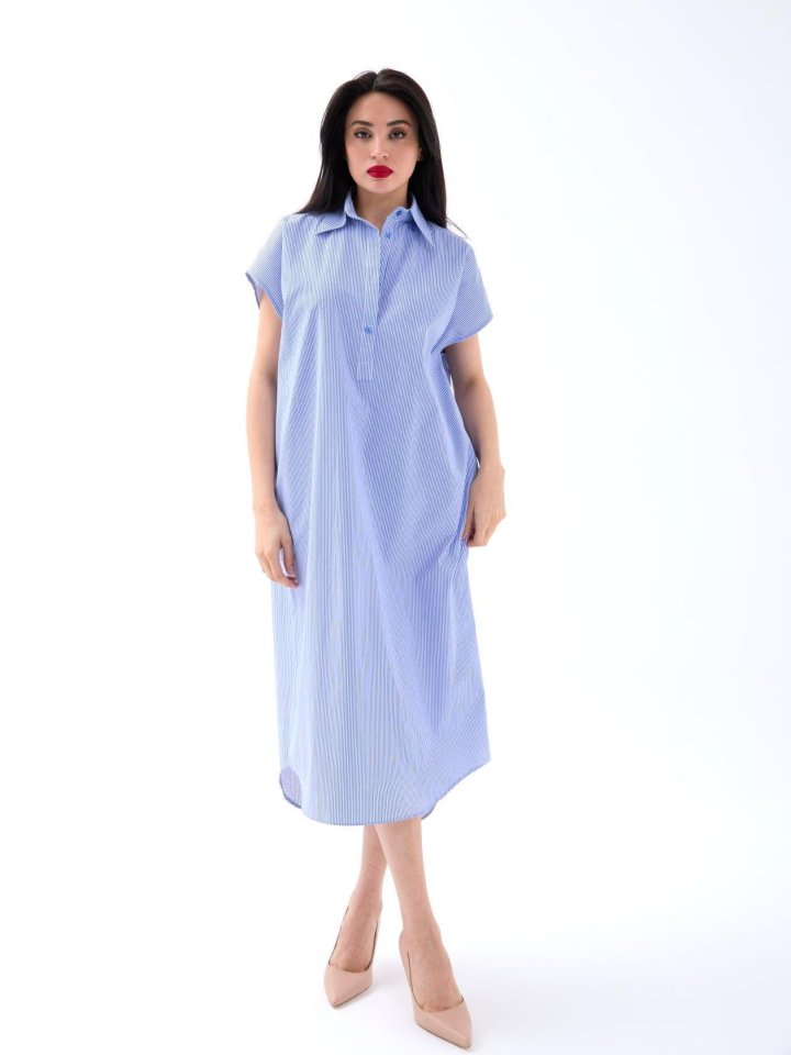 Girince 7450 Blue and White Striped Dress