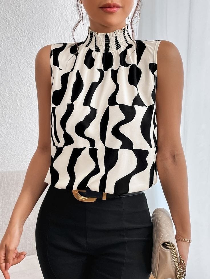Girince 157853 Sleeveless High-Neck Printed Women's Blouse