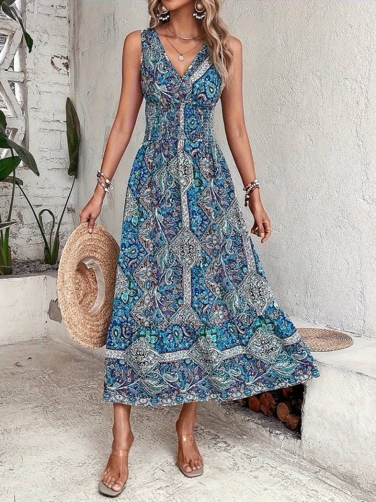 Girince 157730 Women's Sleeveless Ethnic-Print Dress