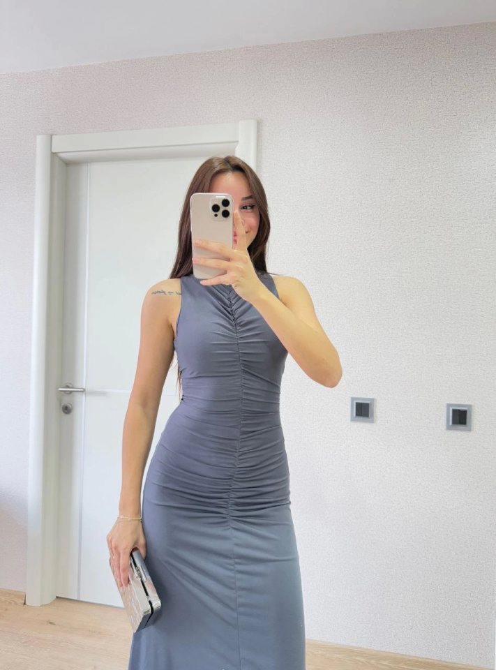 Girince 157526 Sleeveless Ruched Maxi Dress - Smoke Grey