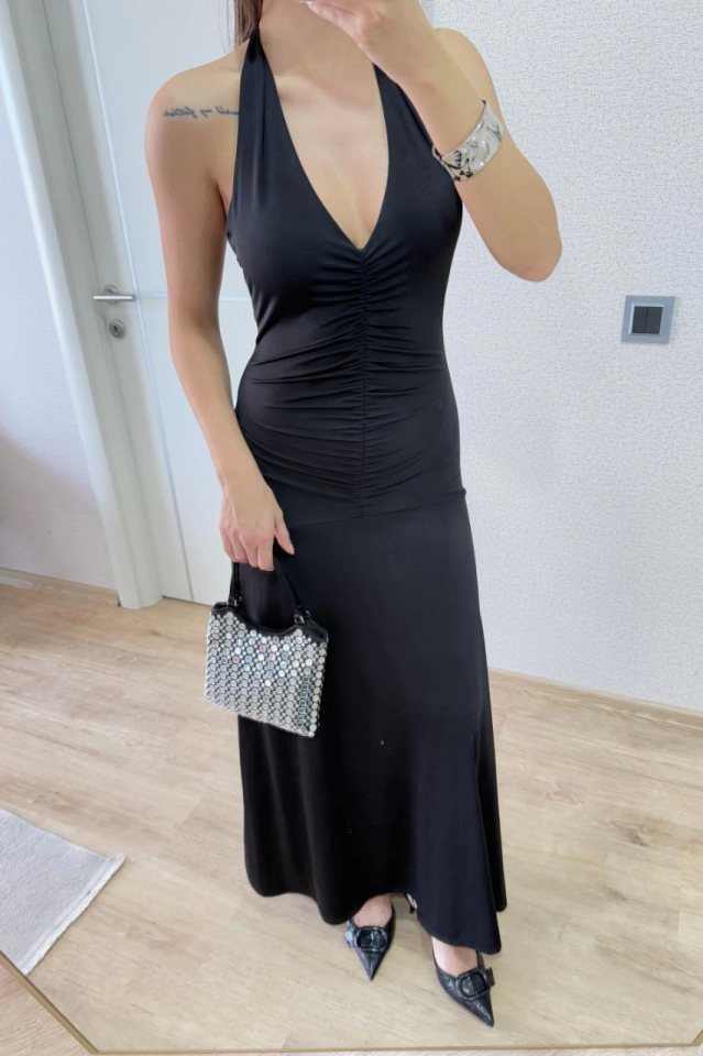Girince 157523 Black Long-Sleeve Open-Back Dress