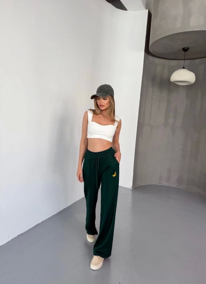Osy Modal Yumuşak Dokulu Kumaş Nakış Işlemeli Rahat Bol Paça Eşofman Pantalon - Siyah