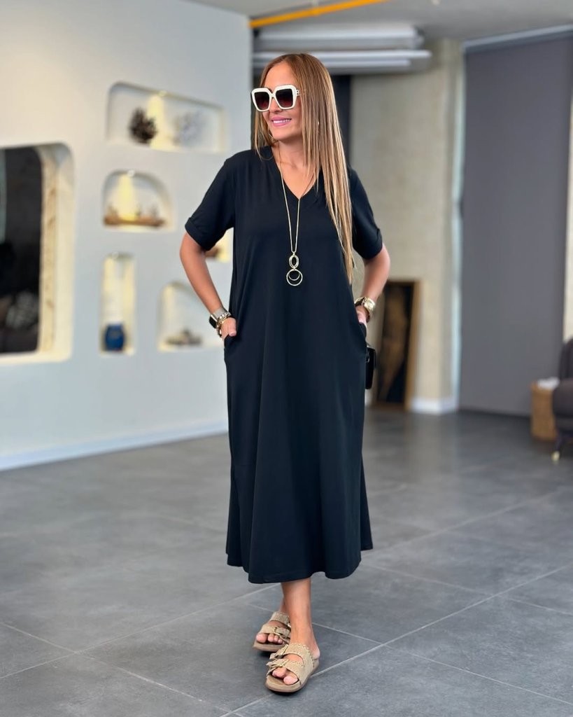 Girince 156867 Women's Short-Sleeve V-Neck Long Dress