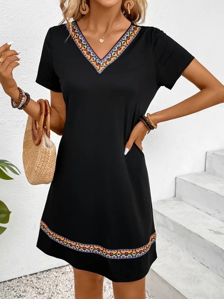 Girince 156551 Women's Short-Sleeve V-Neck Viscose Dress