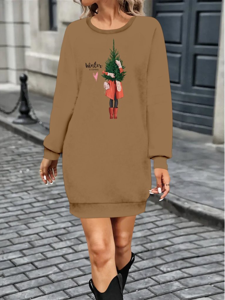 Girince 139535 Women's Long-Sleeve Printed Mini Dress