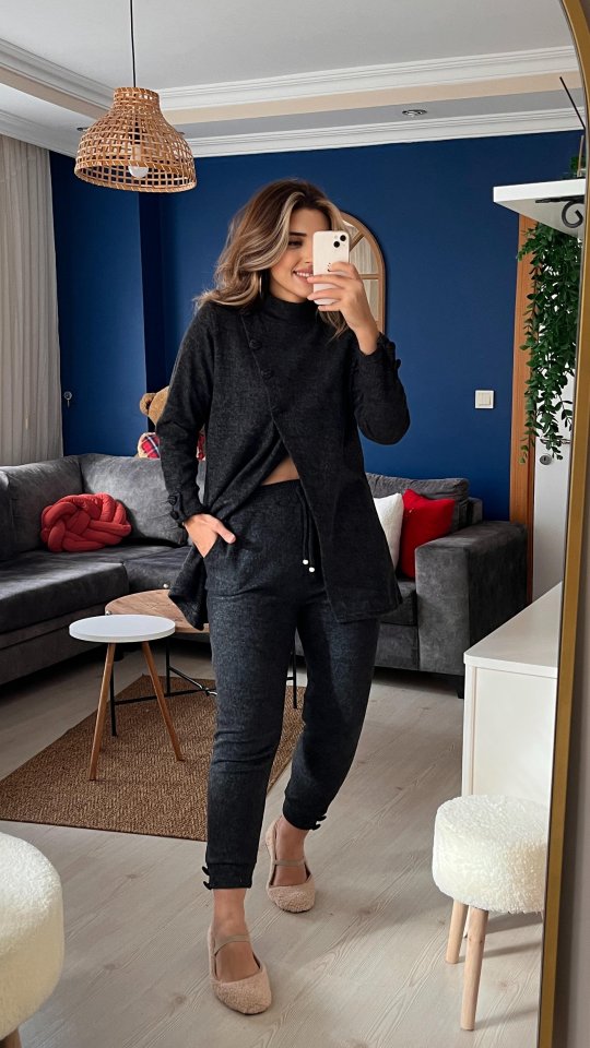 Girince 138768 Women's Turtleneck Blouse and Trousers Set