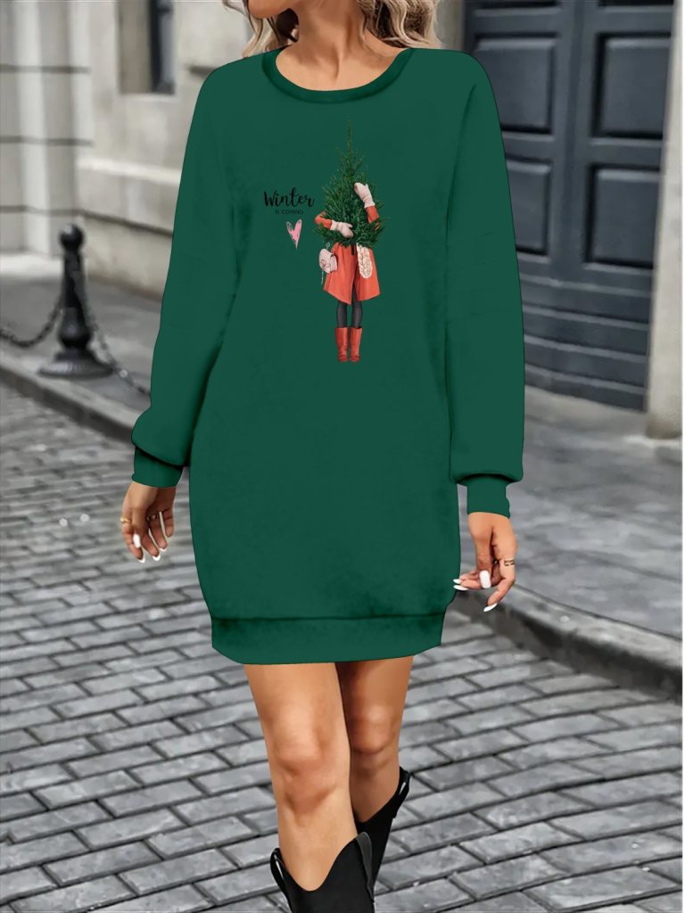 Girince 138603 Women's Long-Sleeve Printed Mini Dress