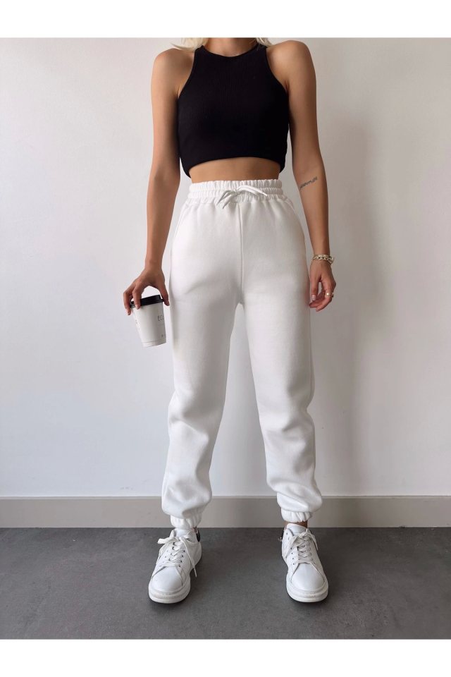 Girince 135932 Basic Elasticated Sweatpants - White