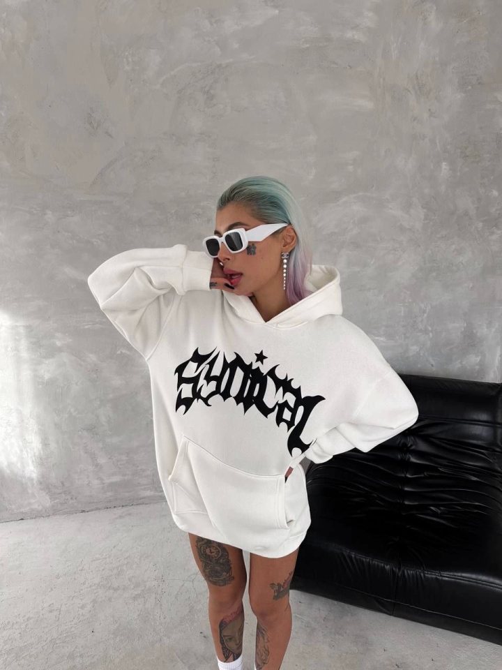 Girince 133161 Unisex Printed Hoodie Sweatshirt, White