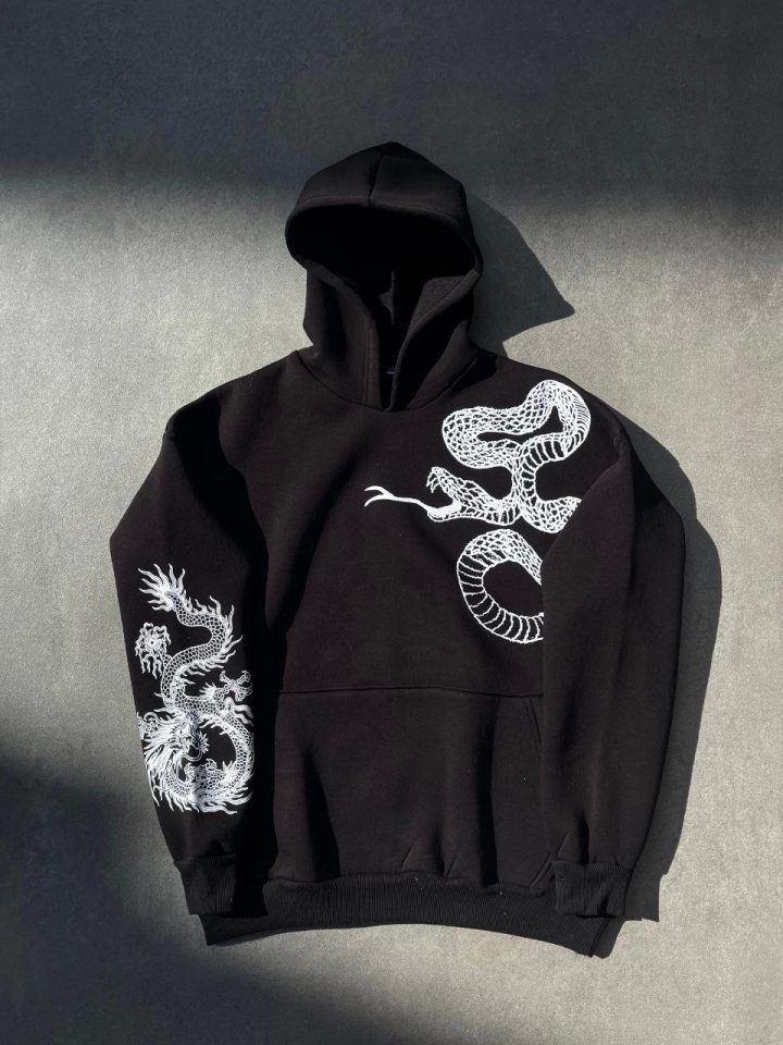 Girince 133158 Black Printed Hooded Sweatshirt