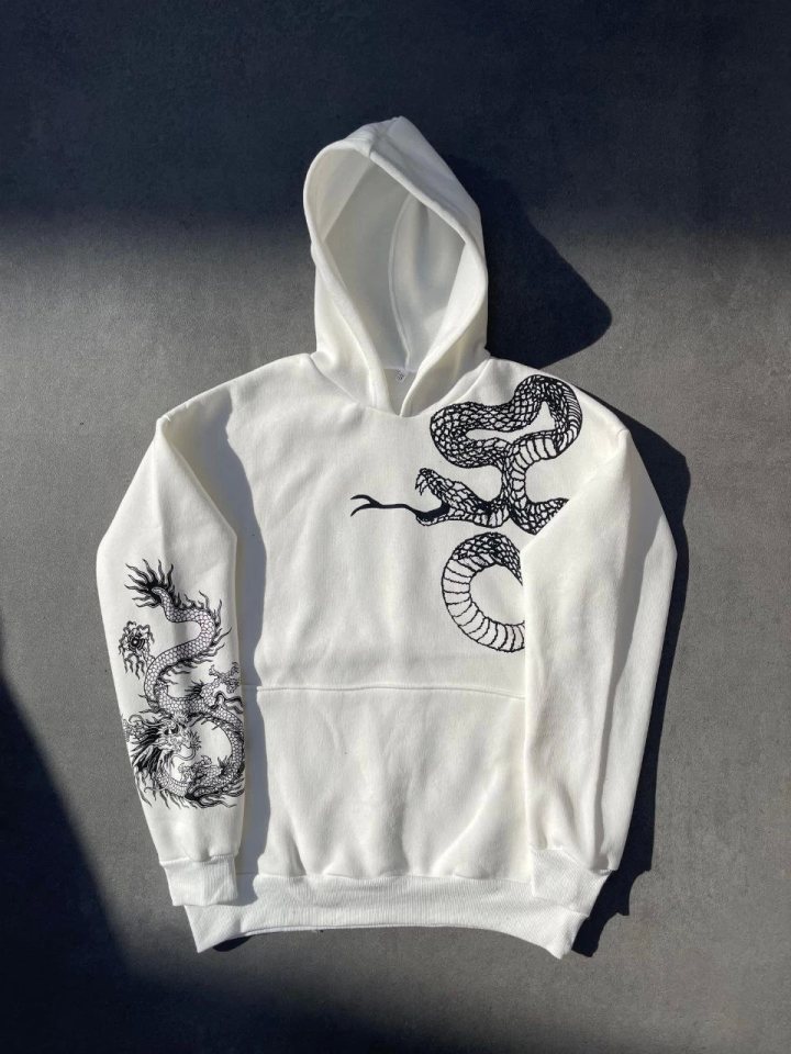 Girince 133157 White Printed Hoodie