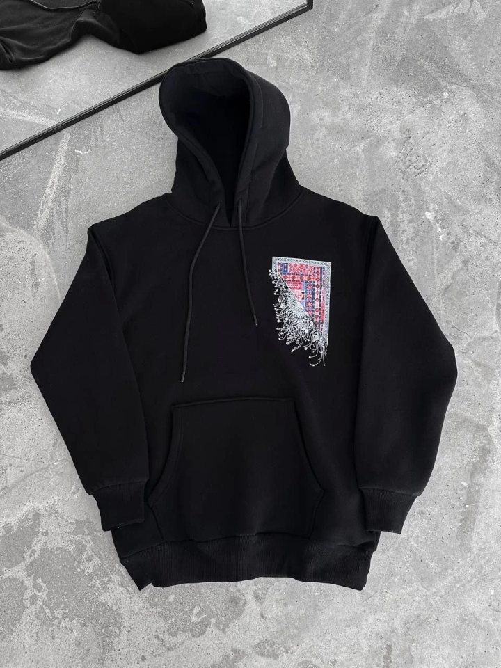Girince 133016 Black Long-Sleeve Hooded Printed Sweatshirt