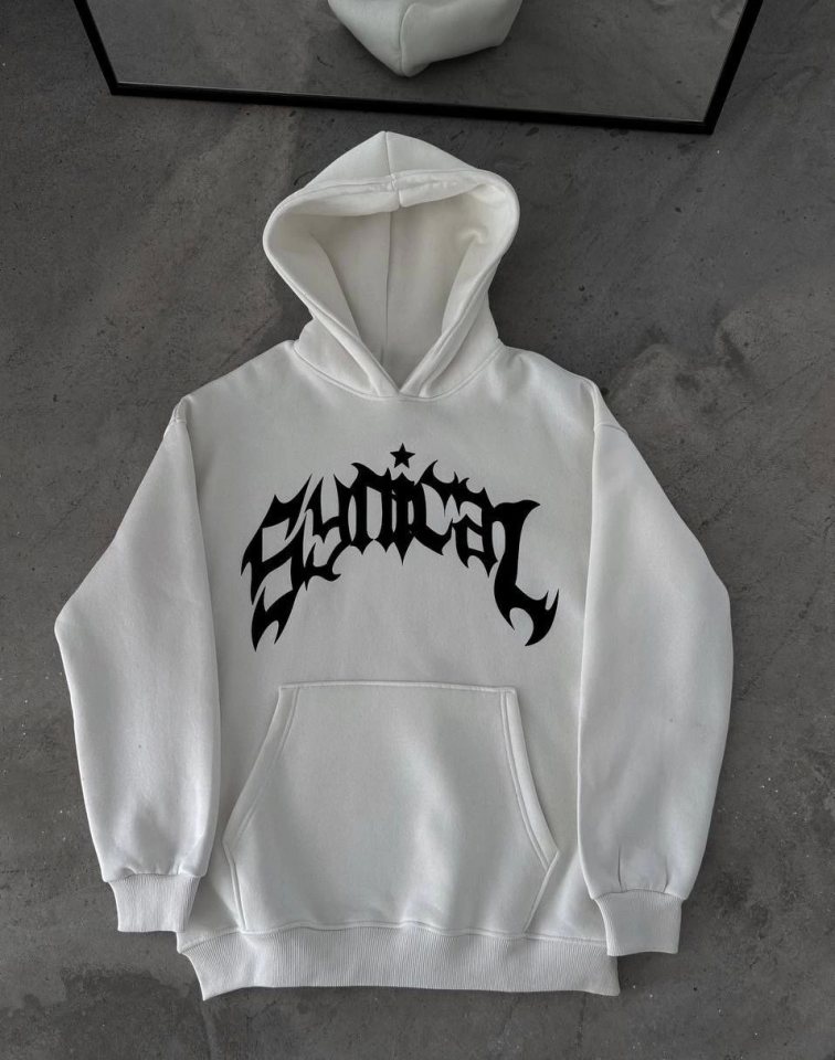 Girince 132930 White Printed Oversized Hoodie