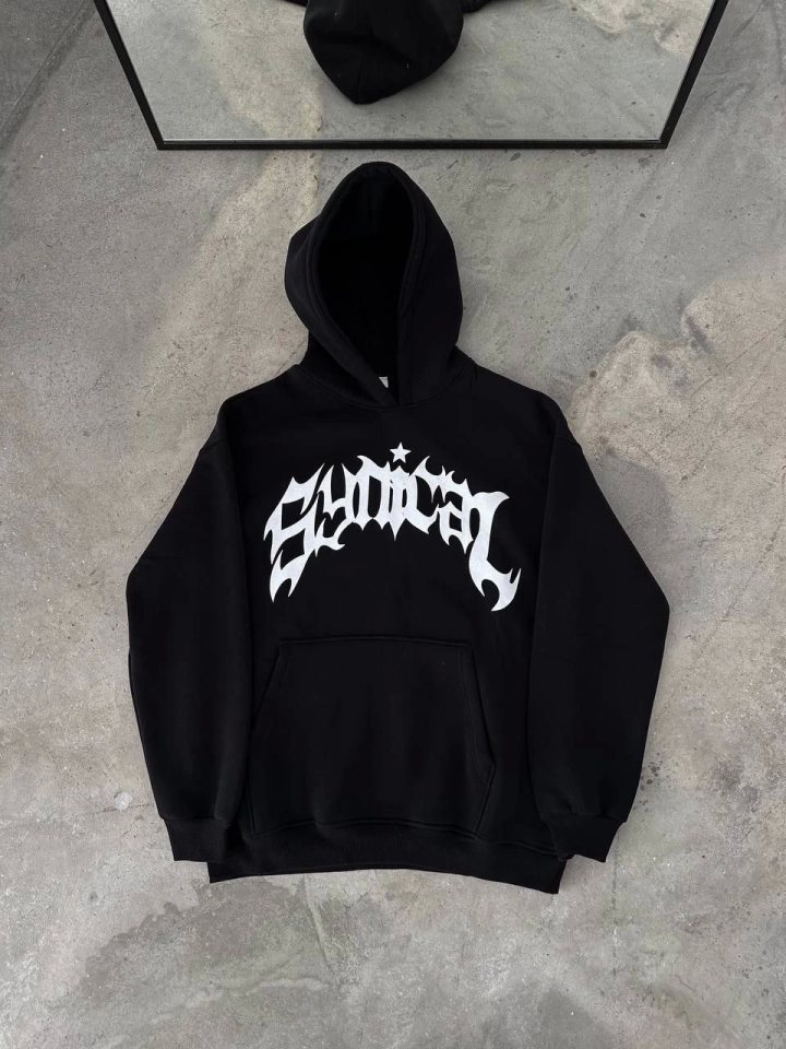 Girince 132929 Black Printed Oversized Hoodie