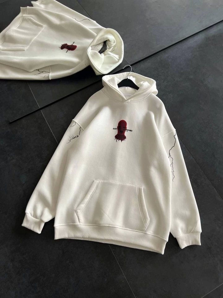 Girince 131959 White Printed Oversized Hoodie